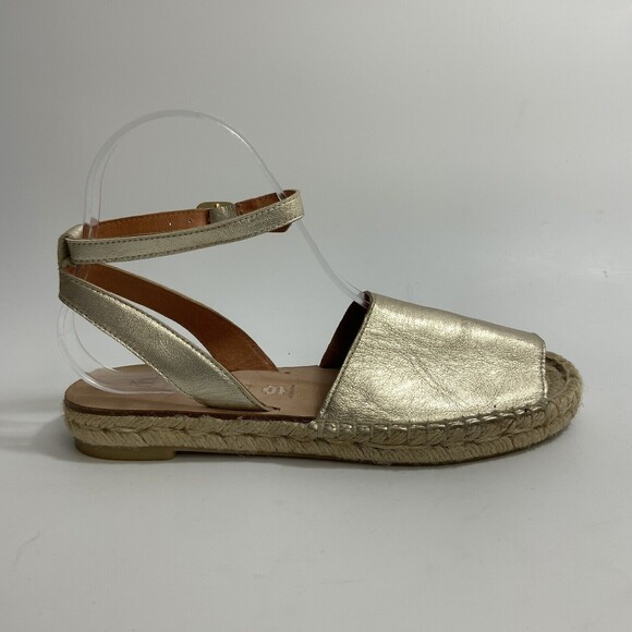 Anthropologie Maypol Sandals Gold-tone Peep-toe Espadrille Spain 37 - Picture 2 of 12